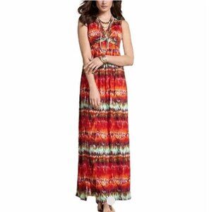 Chicos Maxi Dress Size 3 US XL Red Orange Multicolor Sleeveless Abstract Boho